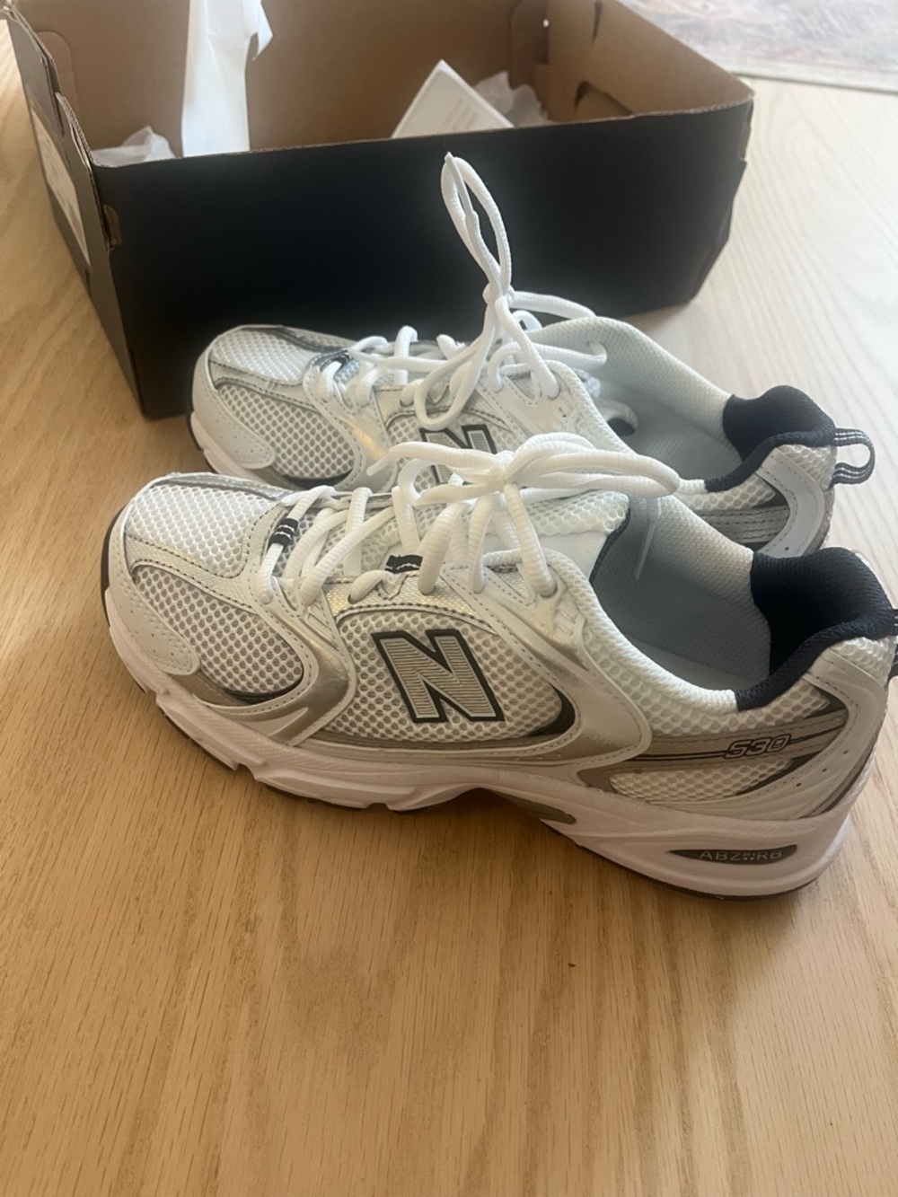 New Balance Kids White & Silver Lace-Up Athletic Sneakers